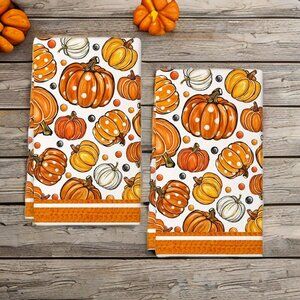 Pumpkin Kitchen Towels Autumn Fall Holiday Thanksgiving Halloween Cottage Decor